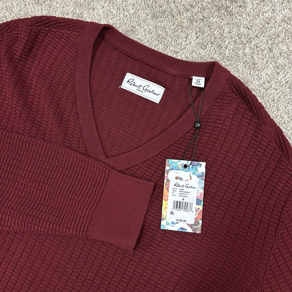 Robert Graham Sweater Mens Medium Selby Classic Fit Red V-Neck‎ New with Tags
